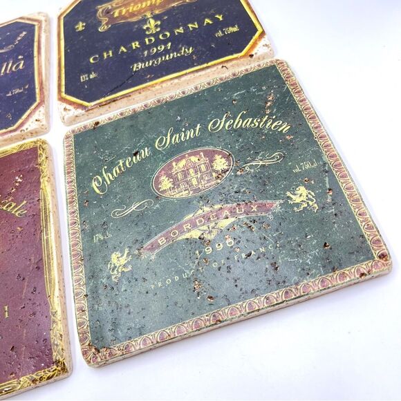 Four Decorative Square Wine Themed Rustic Wall Art Pieces Kitchen Room Decor - Picture 6 of 9